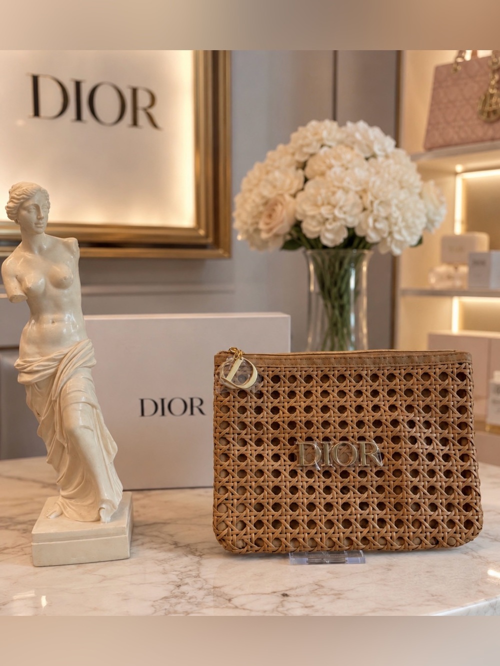 GWP for Dior solar Tan Woven Leather Pouch with Gold Logo - Picture 1 of 8